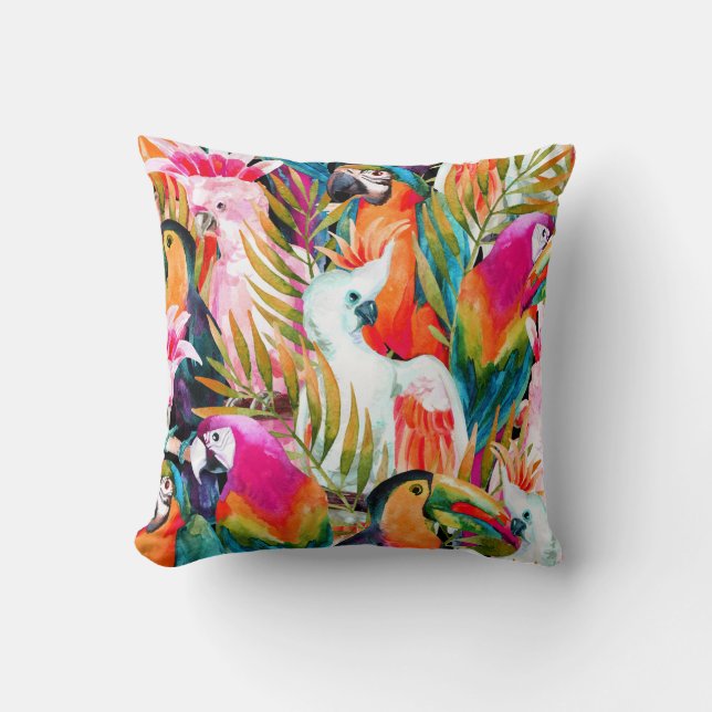 Almofada Peças de Aquarela: Padrão Tropical Sem Olhos (Frente)