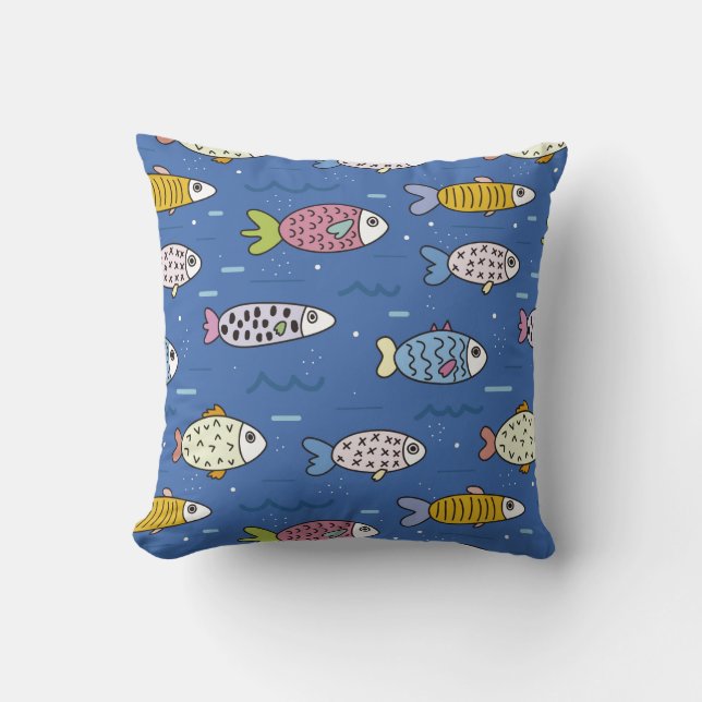 Almofada Peixe de Cartoon Mar azul multicolorido (Frente)