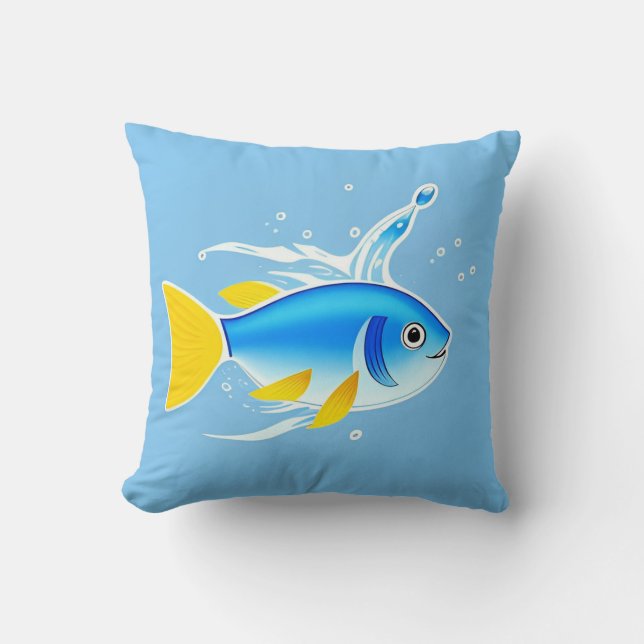 Almofada Peixe de Desenho Animado Brilhante com respingos d (Frente)