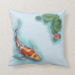 Almofada Peixe-Koi Vermelho, Laranja e Branco
