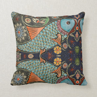 Almofada Peixe Mosaico Azul Turquesa / Padrão Moderno Único