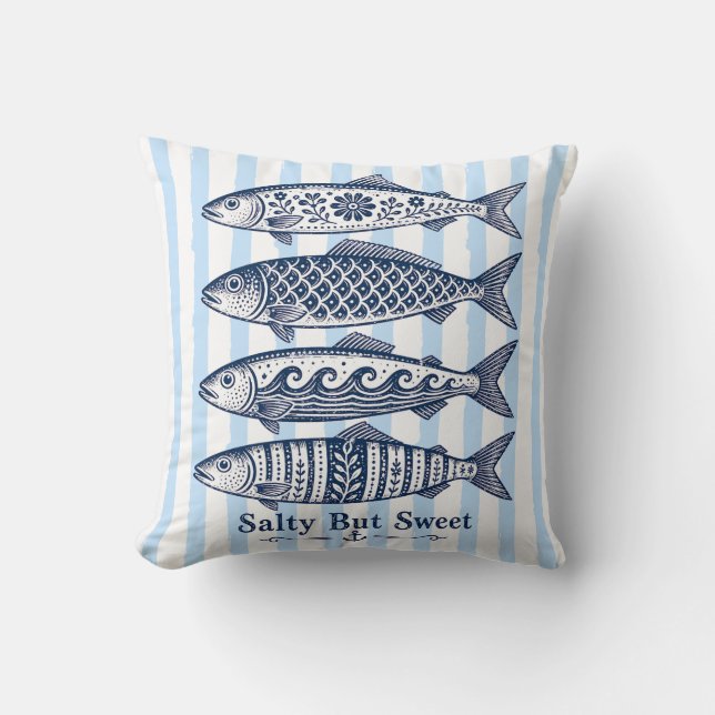 Almofada Peixe Náutico de Faixa Azul Salgado Mas Doce (Frente)