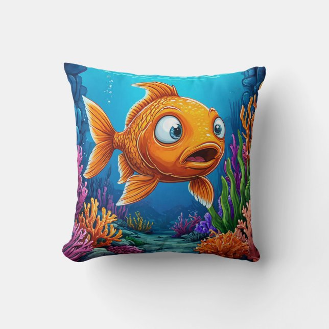 Almofada 🐟 Peixe Vermelho Fofo Decoração Divertida do Ocea (Frente)
