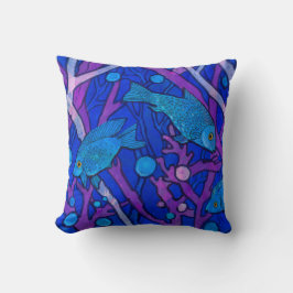 Almofada Peixes Azuis em Algas Marinhas, Colagem de Papel A