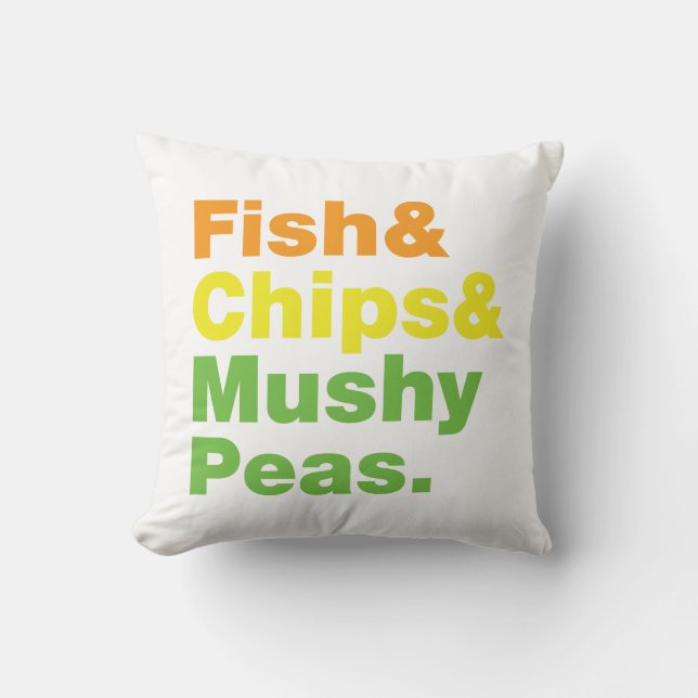 Almofada Peixes e Chips e Ervilhas Mushy. (Frente)