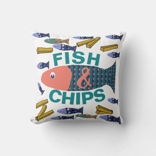 Almofada Peixes e Chips, Lado-da-praia, Chippy, Beach house (Frente)