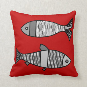 Almofada Peixes modernos, vermelho escuro retros e