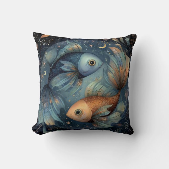 Almofada Peixes Peixes Zodíaco Astrologia Celestial Anivers (Frente)