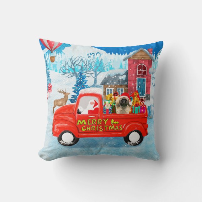 Almofada Pekingese Dog Christmas Delivery Truck Snow (Frente)