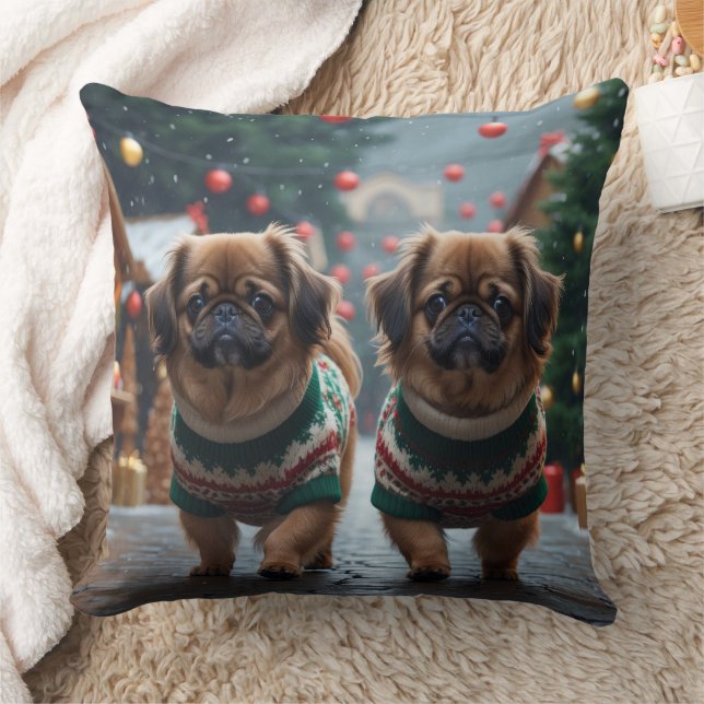 Almofada Pekingese Dogs Christmas Snow Holiday (Cobertor)