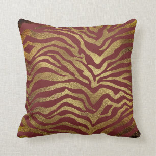 Almofada Pele animal Burgund da zebra Glam Dourado africana