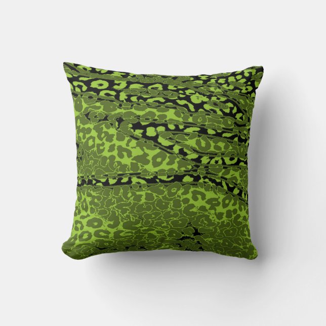 Almofada Pele de impressão do Leopardo-Retro (Limão, Verde, (Frente)