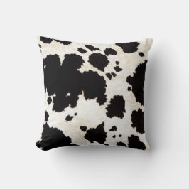 Almofada Pele de Vaca Branca Rara Preta