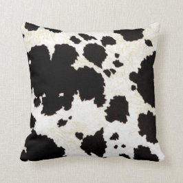 Almofada Pele de Vaca Branca Rara Preta