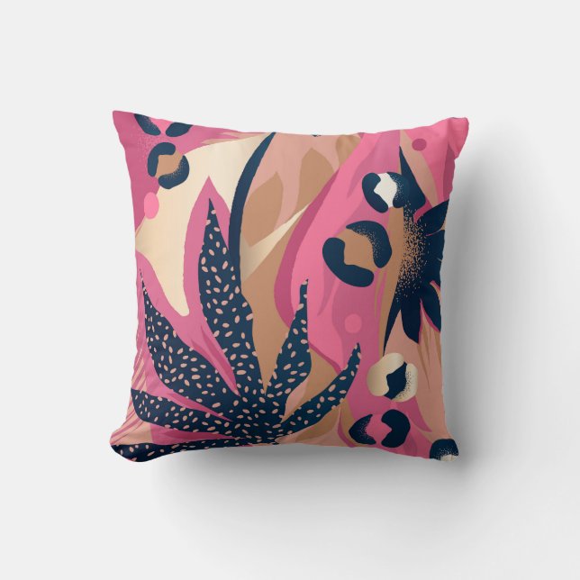 Almofada Pele Leopardo Moderna, Floral Exótico. (Frente)