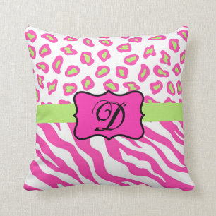 Almofada Pele rosa e branca Zebra e Cheeta personalizada