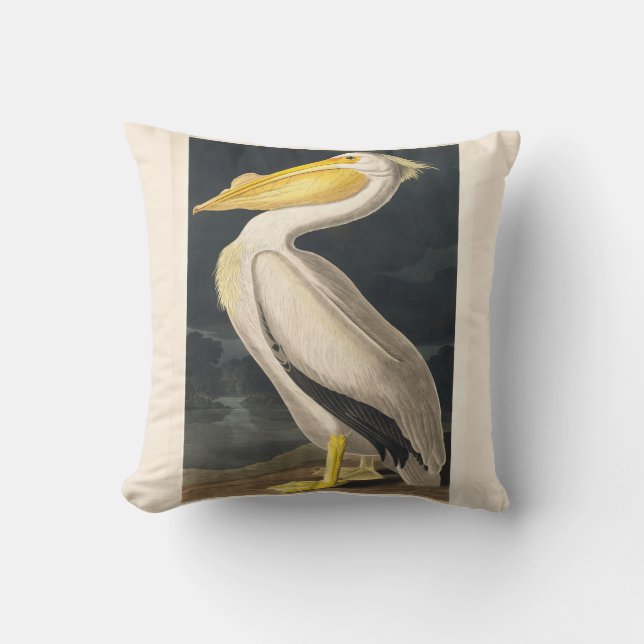 Almofada Pelicano Branco Americano de Audubon Restante (Frente)