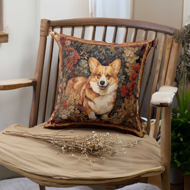 Almofada Pembroke Welsh Corgi num Jardim Flor Vitoriano (Criador carregado)