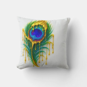 Almofada Pena de Pavão Beleza Glam Drip Ouro Brilhante