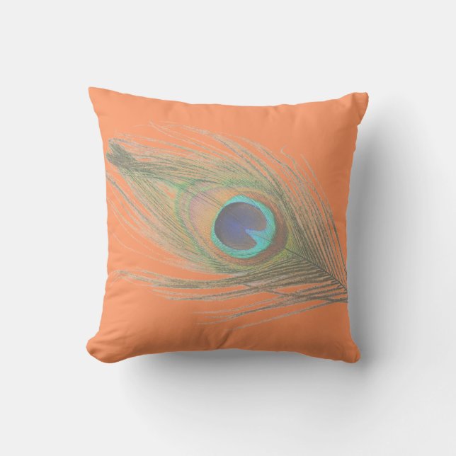 Almofada Pena do pavão na laranja (Frente)