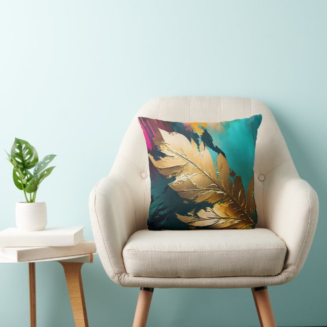 Almofada Pena Dourada – Elegância Abstrata Luxuosa (Cadeira)