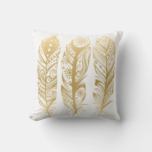 Almofada Pena tribal Dourado no fundo branco & preto