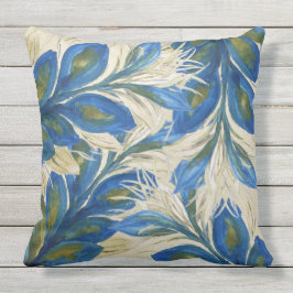 Almofada Penas de Pavão Azul Aquarela Pintado à Mão 