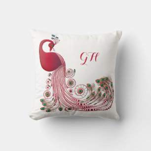 Almofada Penas de Peacock Elegante Burgundy Monogramadas