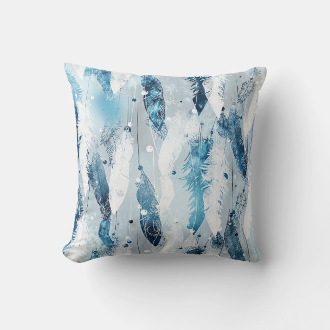 Almofada Penas de queda: Blue Watercolor (Frente)