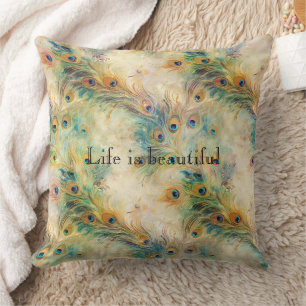 Almofada Penas Douradas de Peacock Aqua Green