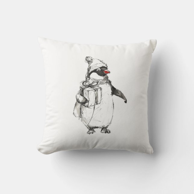 Almofada Penguin Bonito Segurando Presente (Frente)