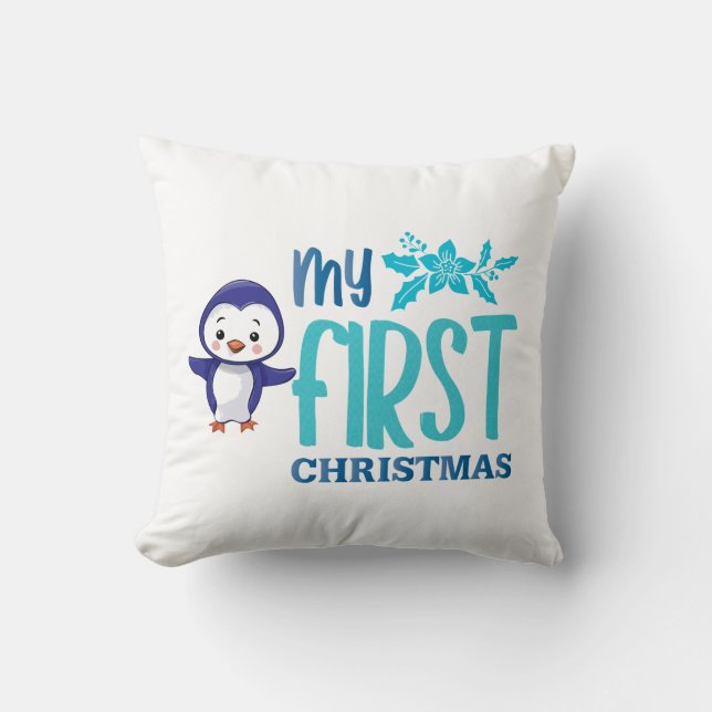 Almofada Penquim bonito impresso no primeiro Natal (Frente)