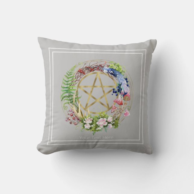 Almofada Pentáculo Dourado Coroa de Flores da Natureza Boêm (Frente)
