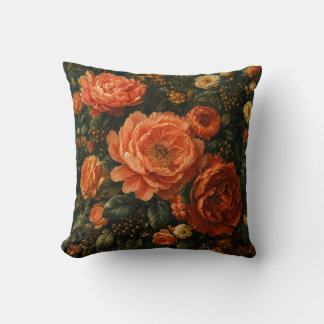Almofada Peônia Coral Vibrante e Rosa Floral Vintage