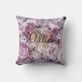 Almofada Peônia Rosa Floral Monograma Dourado Nome