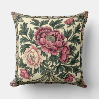 Almofada Peônia Rosa Vintage e Verde Salgueiro William Morr