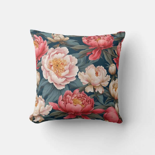 Almofada Pêonias rosa e brancas orientais (Frente)