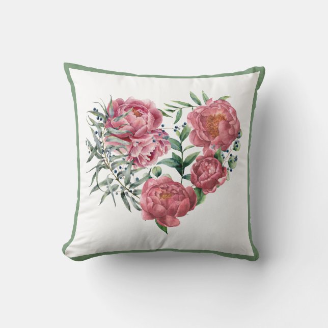 Almofada Peonies Greenery Wreath Pink Elegante (Frente)