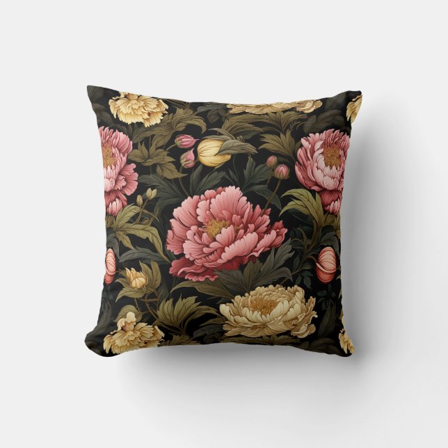 Almofada Peony Floral Dark Vintage Padrão (Frente)