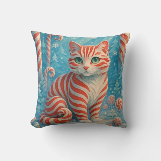 Almofada Peppermint Kitten - Candy Cane Forest Pillow (Frente)