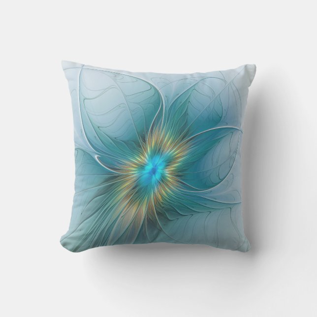 Almofada Pequena Bela Moderna Flor de Arte Fractal Azul Dou (Frente)