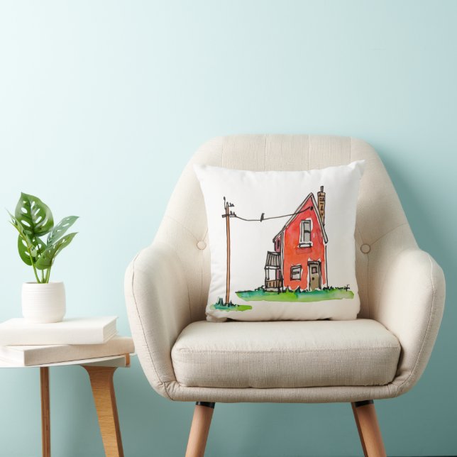 Almofada Pequena Casa Vermelha com Linha de Energia (Cadeira)