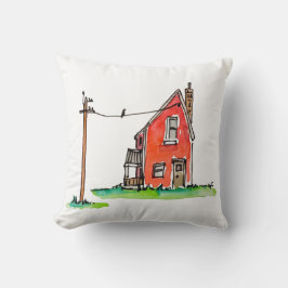 Almofada Pequena Casa Vermelha com Linha de Energia