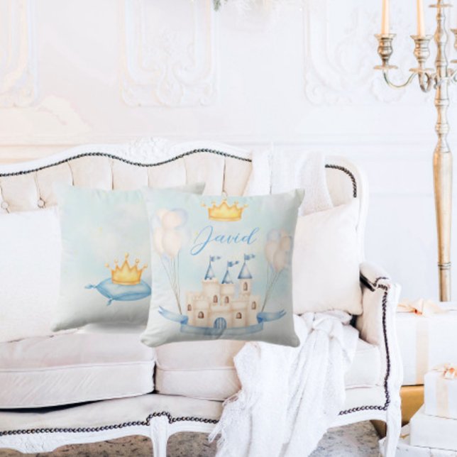 Almofada Pequena coroa prateada Castela d'água azul (Criador carregado)