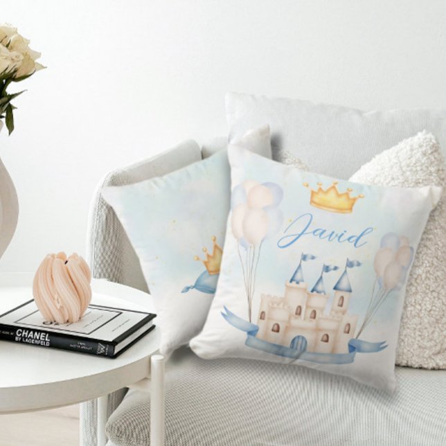 Almofada Pequena coroa prateada Castela d'água azul (Criador carregado)