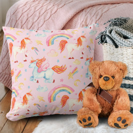 Almofada Pequena Garota Rosa Pink Unicorn Padrão com Nome