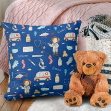 Pequena Menina Médica Padrão Médico com Nome, Azul