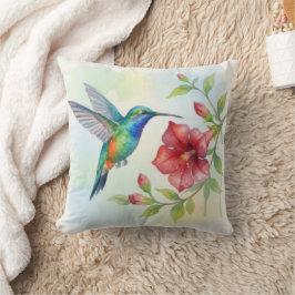 Almofada Pequeno Beija-flor em Aquarela