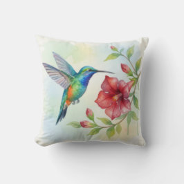 Almofada Pequeno Beija-flor em Aquarela