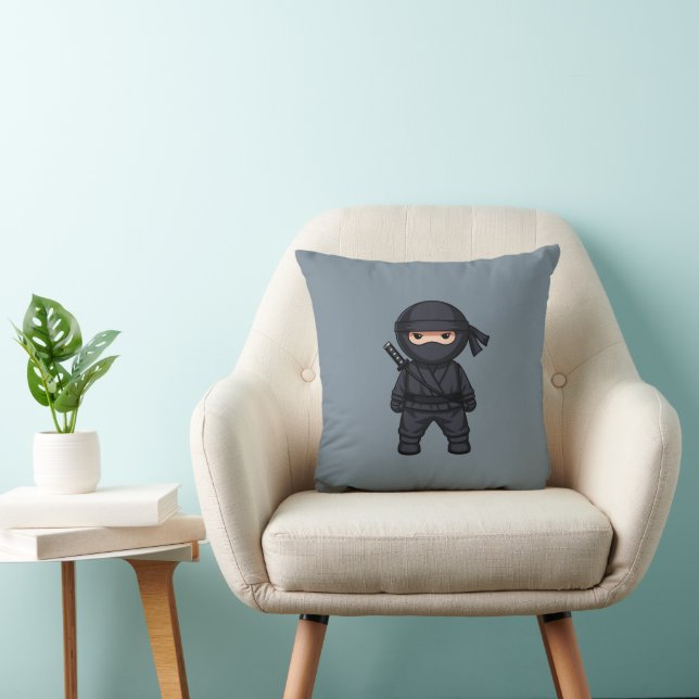 Almofada Pequeno Ninja Guerreiro em Cinza (Cadeira)